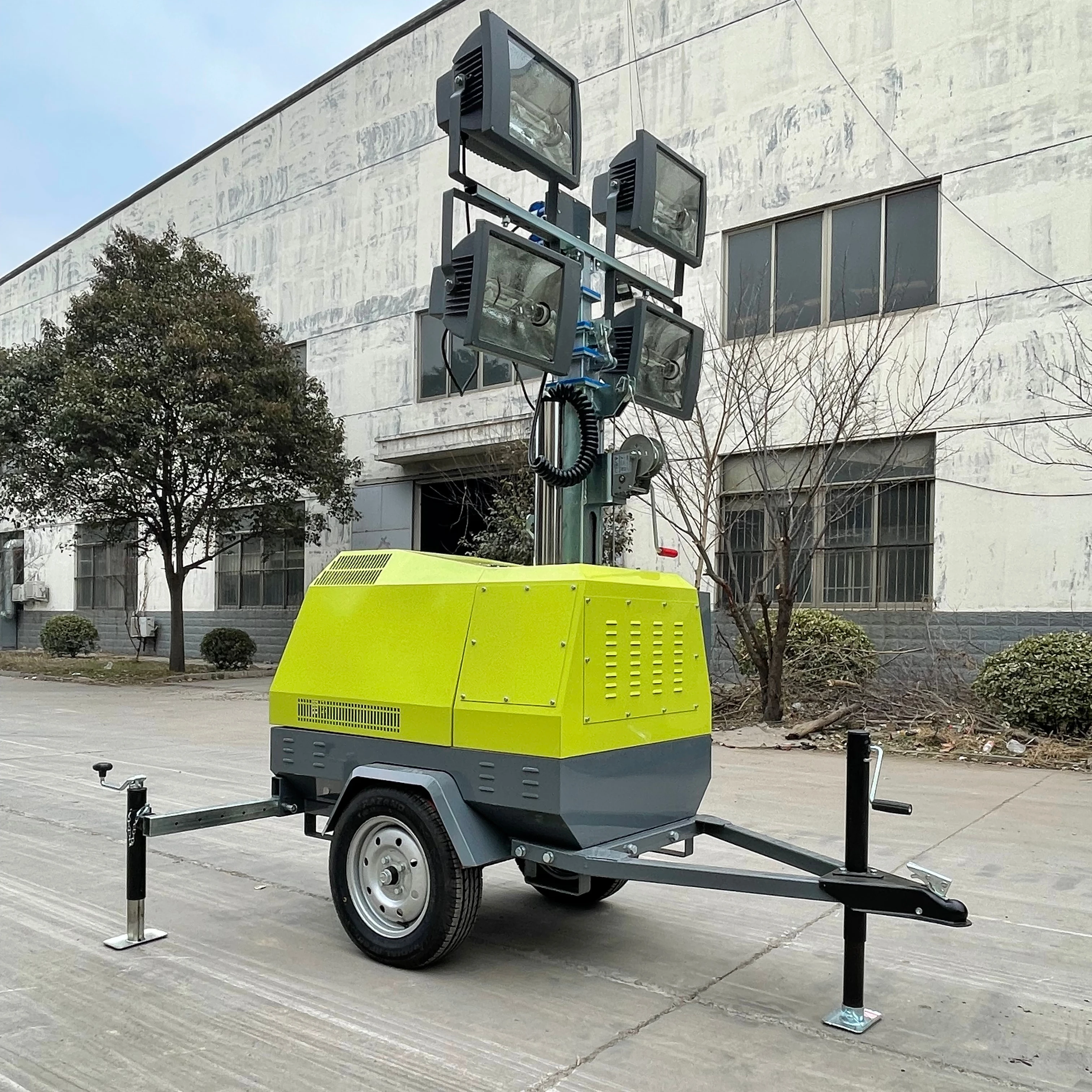 7M Hand Lift 1000W*4 mobile light tower LED for basketball soccer playground With Diesel Generator