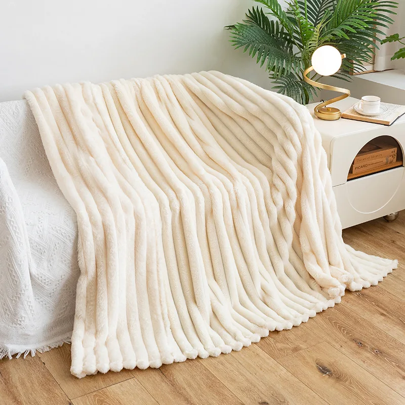 Manta de Cama Jacquard com Estampa de Coelho, Coberta Multifuncional para Soneca e Sofá, Pronta para o Inverno com Fleece Adicional e Design Acolchoado