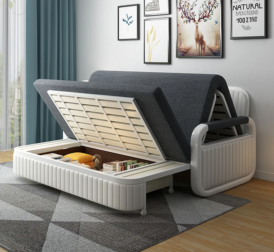 Apartment Furniture Fabric Folding Sofa Bed with Metal Frame