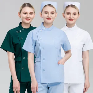 Multi-Color Scrub Suit Nurse Uniform Side Opening Button Short Sleeve Trousers Hospital Front Stage WorkWear Clothes Suit