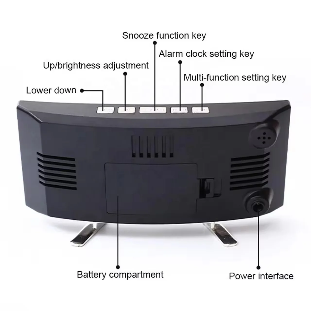 7 Inch for Kids Bedroom Curved Dimmable Mirror Clock LED Screen Digital Alarm Clock Home Decors Large Number Table Clock