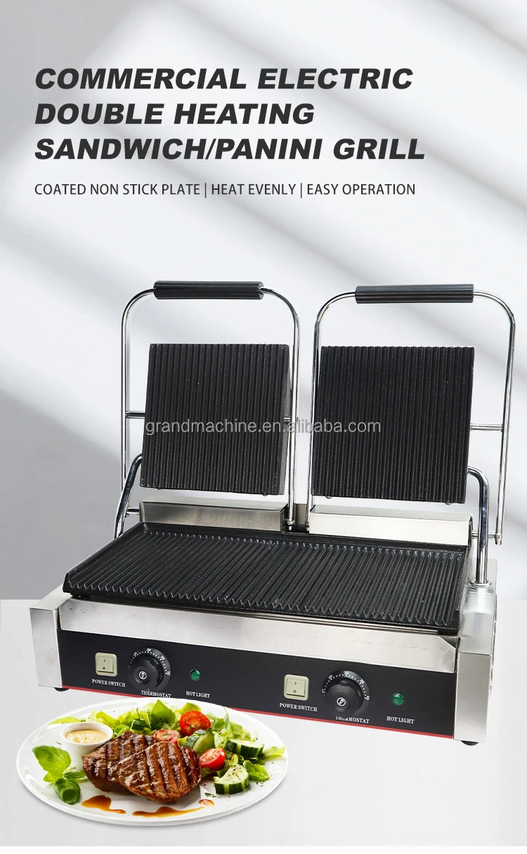 Hot selling cheap price Cast Iron/Electric Sandwich Maker Panini Press Grill Double Plate Food Machinery  Grill Press Grill factory