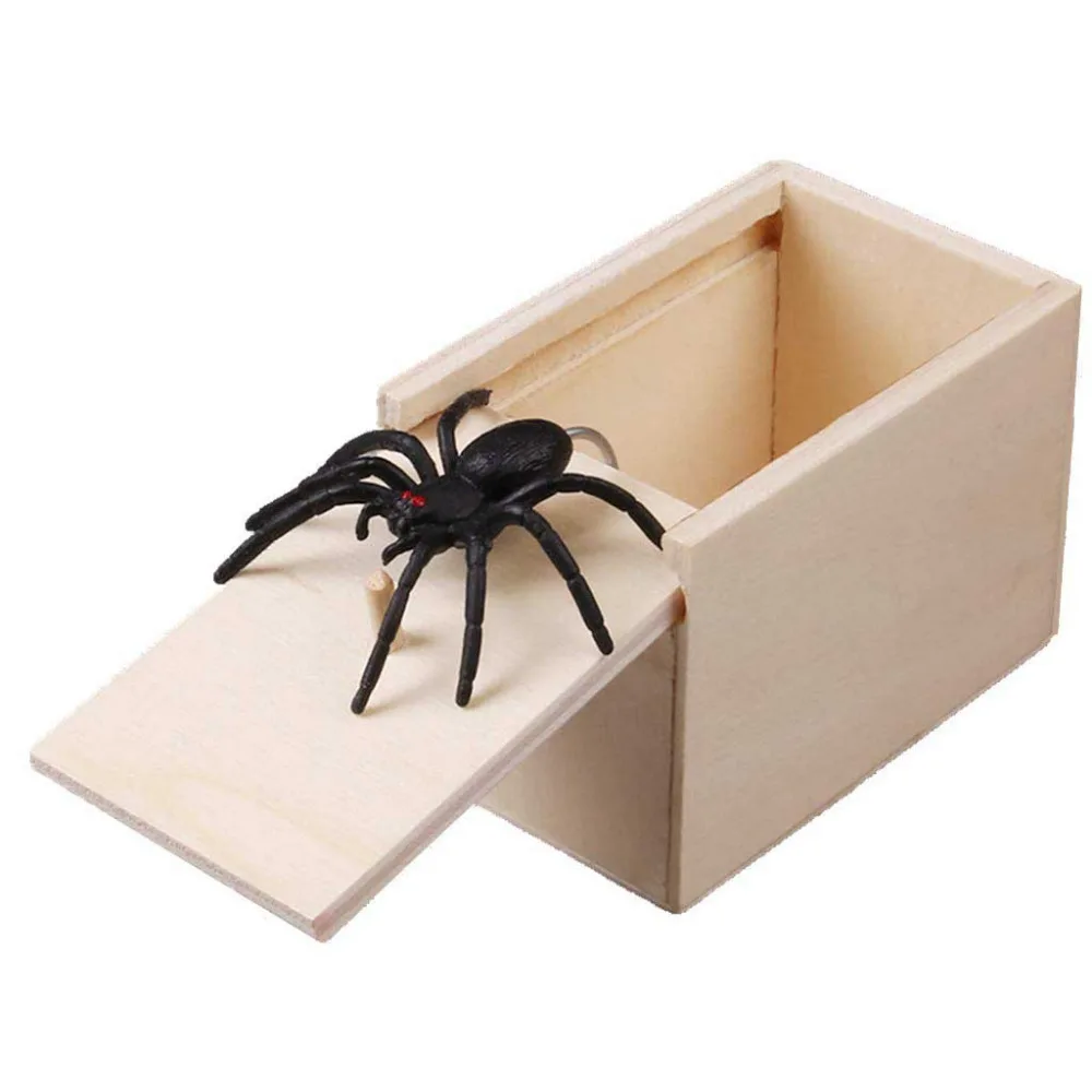 Wooden Spider Prank Trick Practical Joke Home Office Scare Toy Box Gag Spider 
