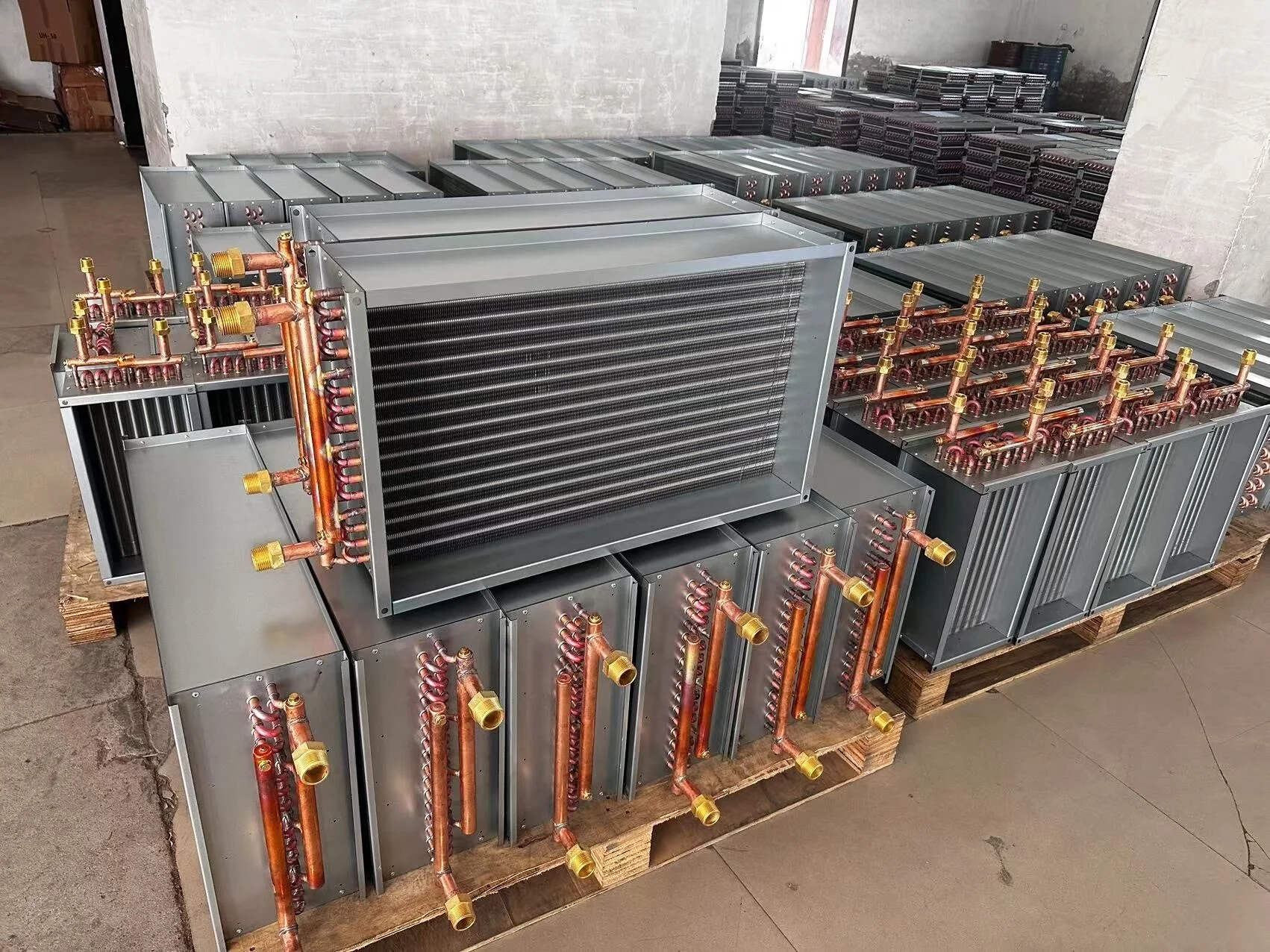 Outdoor Wood Stove Furnace with Copper Tube Aluminium Fin Water Heat  Exchanger for Traditional Central air Conditioner