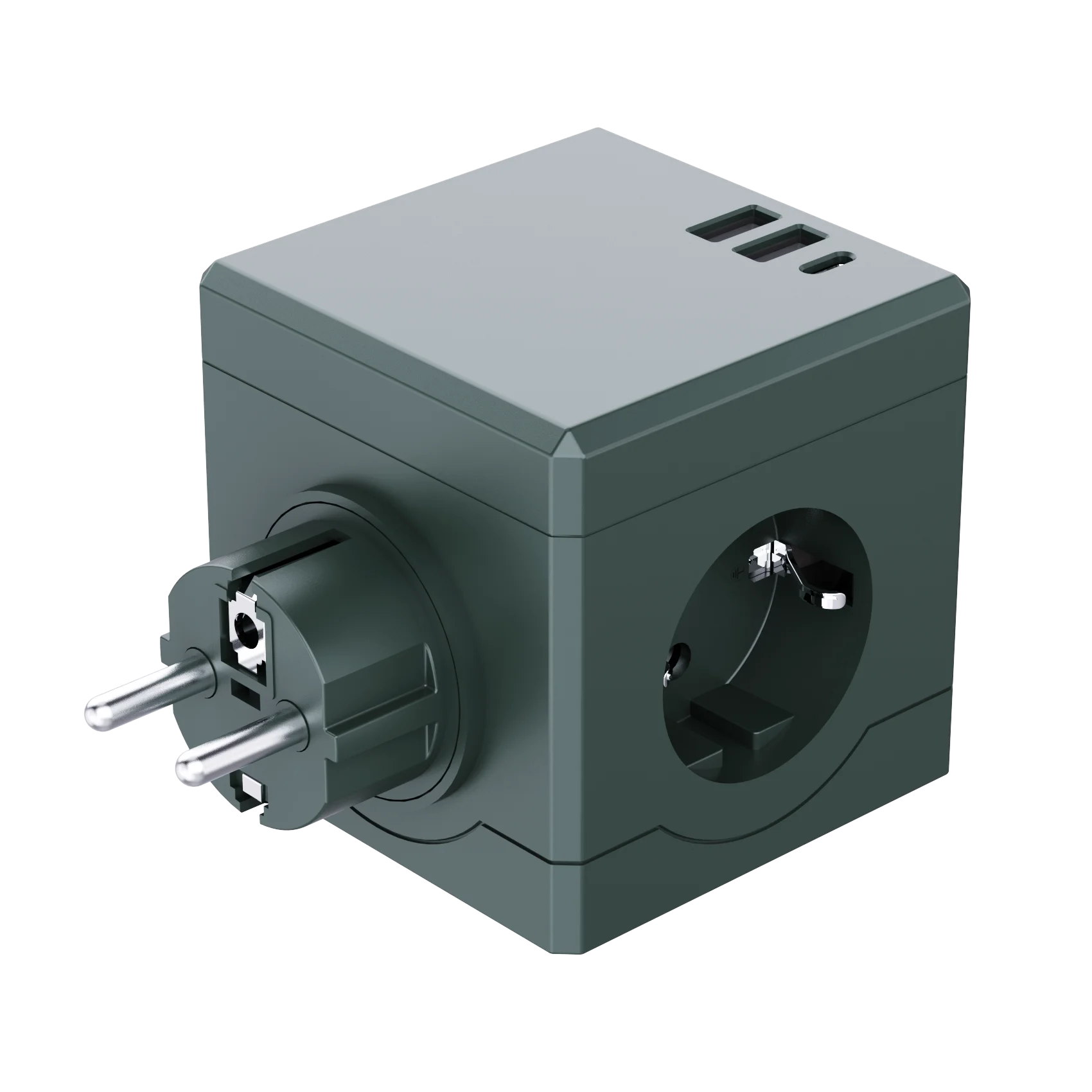 EU Cube Adapter 250V/16A 6-in-1 Customizable Colors 3 AC Outlets Cube Power Socket Strip EU with Usb Plug 2 USB a 1 Type C