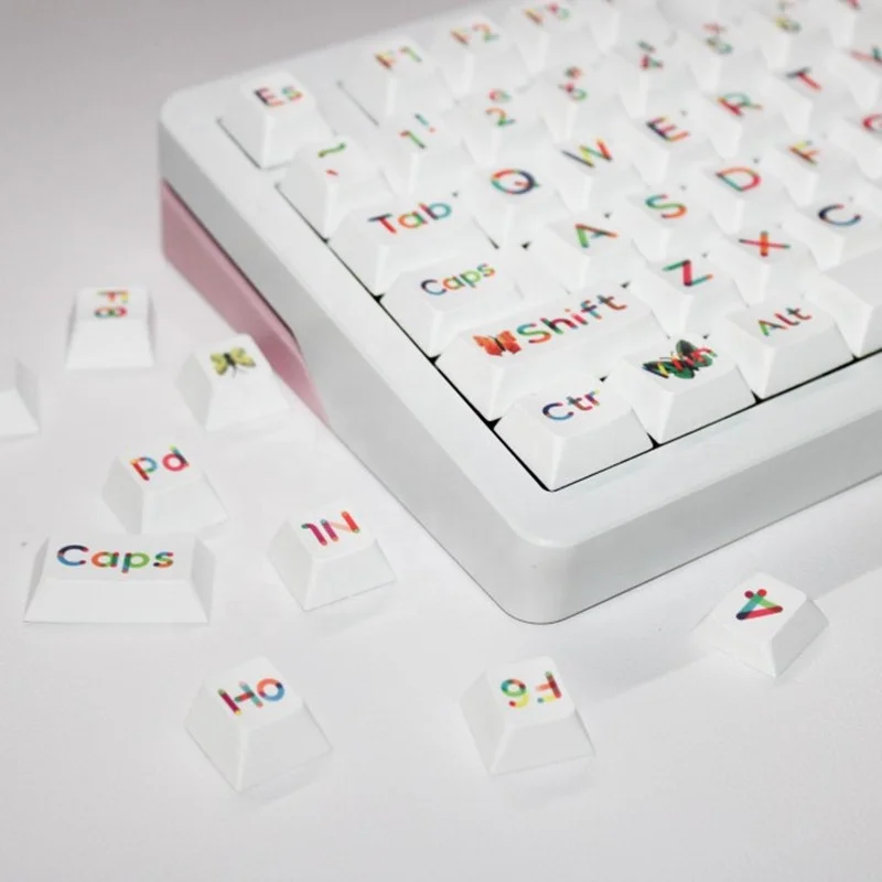 Big Character Colorful Butterfly Theme Keycaps 120 Keys PBT Sublimation Cherry Profile for Mechanical Keyboard