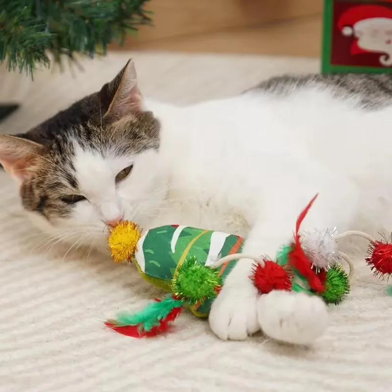 Christmas Pet Cat Toys Catnip Feather Plush Toy for Kitten Cat Chew Toy Interactive Pet Products Cat Accessories