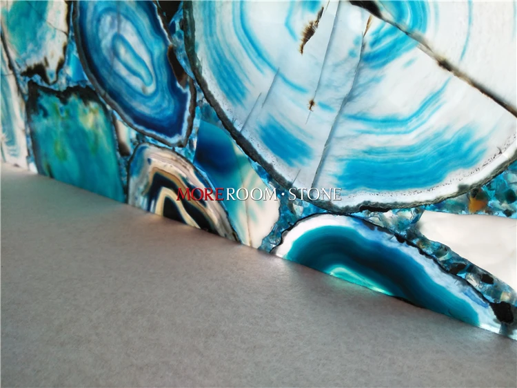 Composite Glass Backlit Translucent Blue Agate Marble Stone Slab Panels Sheet