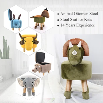 HStex Baby Living Room Furniture Cute Pet Kids Storage Child Stool Cute Animal Shape Wooden Stool Ottoman Footstool for Children