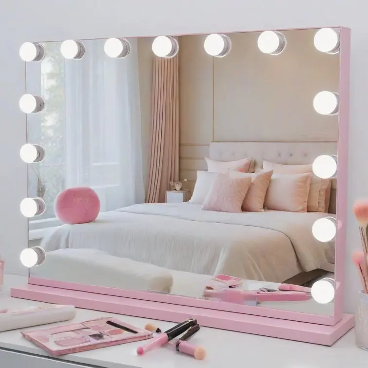 Modern Hollywood Makeup Mirror with 3 Color Temperature Adjustable Brightness and USB Charging Port