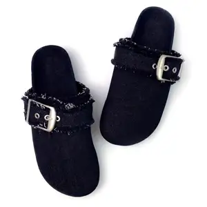 Custom Leather Buckle square Designer Shoes Sandal for Women and Ladies Flat Slipper Shoes Luxury Femmes Fashion