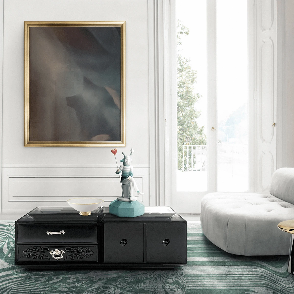 Modular Contemporary Coffee Table - Customizable Drawers, Luxurious Materials