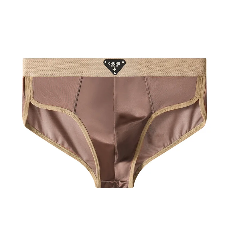 Men's Triangular Underwear New Ice Silk Design Single Color Mid-rise Large Size XXL Good Breathability Logo on Waist