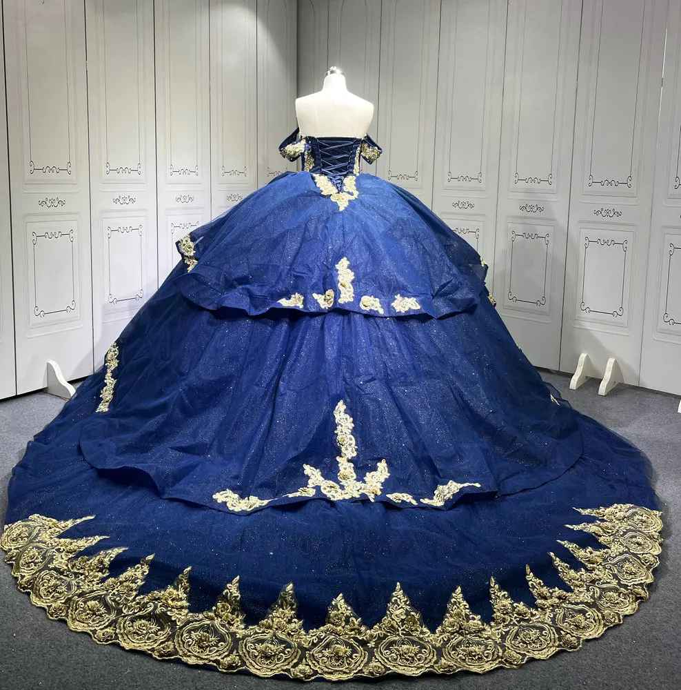 Mumuleo Navy Blue Sweetheart Off-shoulder Ball Gown Dress With Applique & Oem Mumuleo Navy Blue Sweetheart Off-shoulder Ball Gown Dress With Applique & Oem