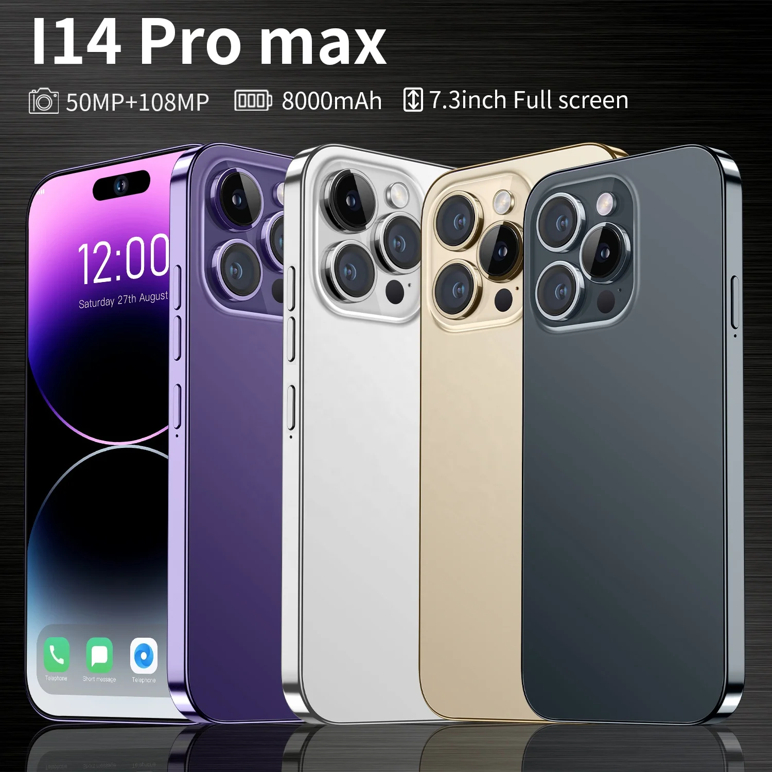 2023 Global Version i14 Pro Max 5G Smartphone 16G+1TB 7.3 inch Cellular  8000mAh Phone 5G Network 50MP Unlocked Dual SIM Phone