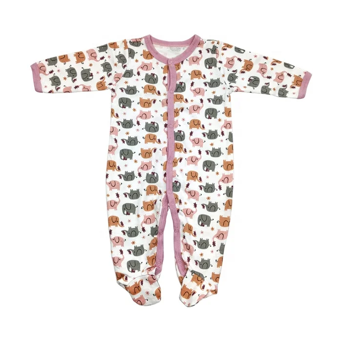 Long Sleeves Footed Night Girl Bodysuits Custom Cotton Baby Jumpsuit ...