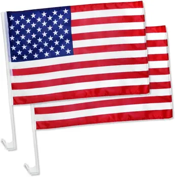OEM 100% polyester promotion USA car window flag silk screen printing American car flag with pole 30*45cm