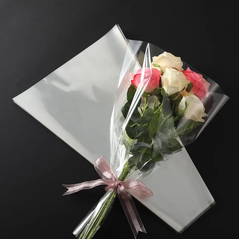 SOUJOY 10 Sacchetti Trasparenti Per Bouquet Di Fiori Con Manici Lunghi – 23,6x10,9x25,9 Cm, In Plastica PP, Perfetti Per Regali, Compleanni, Festa Della Mamma, Matrimoni