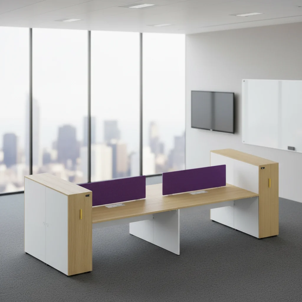 Double Row Executive Workstation System with Six-Person Office Layout and ABS-Connected Storage Cabinets 2