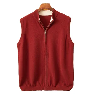 Men's Upscale Casual Winter Coat Breathable Pure Cashmere Half Turtleneck Vest with Thick Zipper Mohair Knit