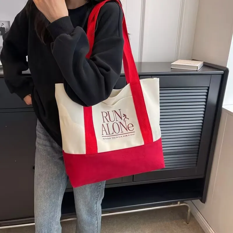 Eco-Friendly Custom 12 Oz Fabric Tote Bag with Colour Handle Recycled Canvas Digital Print for Grocery Shopping