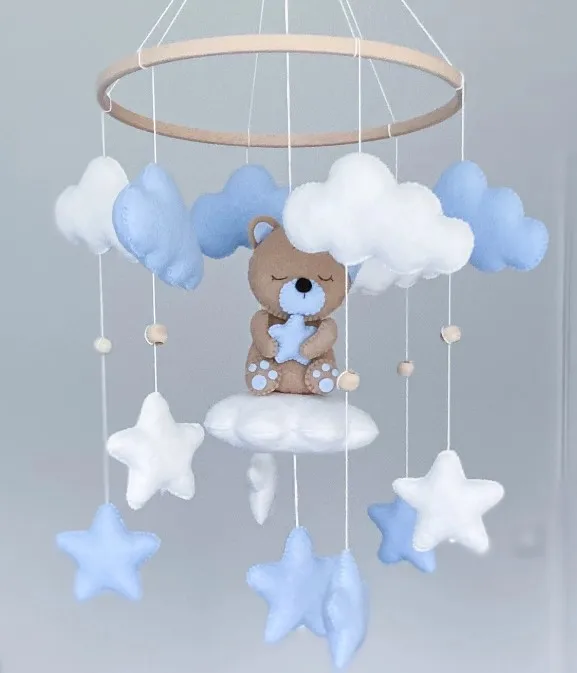 Felt Baby Mobile Neutral Teddy Bear Nursery Mobile Bear Expecting Mom Gift