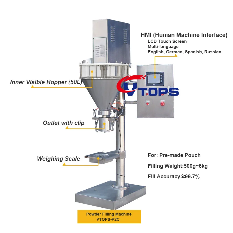 Semi Automatic Auger Powder Filling Machine with Clamp and Hold Device for Pouch Doypack Bag