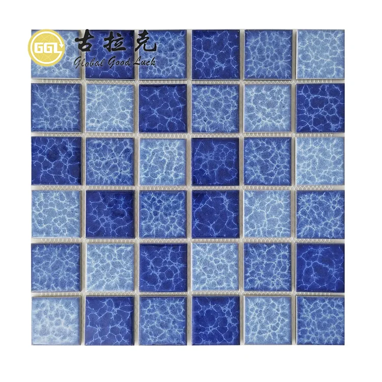 Glazed Ice Crack Mosaic Ceramic Blue Square Shape Mosaic Tiles For Wall Decor factory