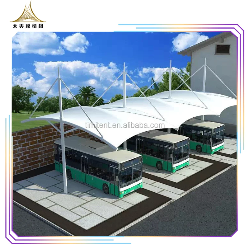 Large Expensive Steel Metal Frame Automatic Awning PVDF PTFE Tentsile Membrane Structure Waterproof Carports For 3 Cars Parking