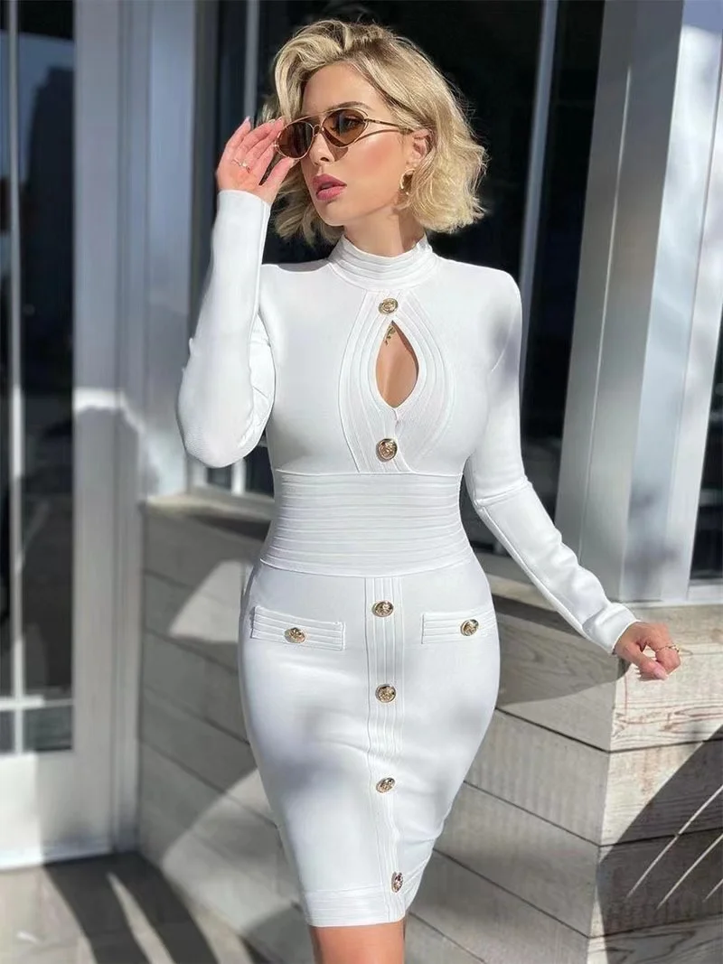 LS2295 Kimshein High Fashion Dress Luxury Cocktail Bandage Dresses for  Women Long Sleeve Prom Dresses