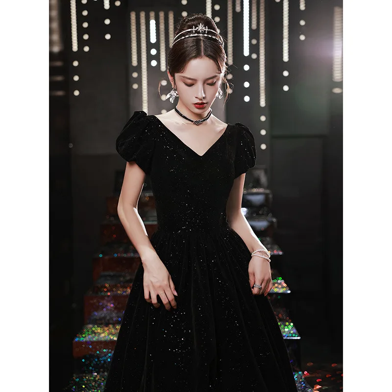 blue dress for baby girl Black Rhinestone Single Shoulder Fitted Long Dress – Aquarius Brand main image 1
