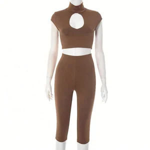 Dropshipping New Arrivals Popular 2026 Fitness Stretchy Women Clothing 2 Piece Midi Pants Set