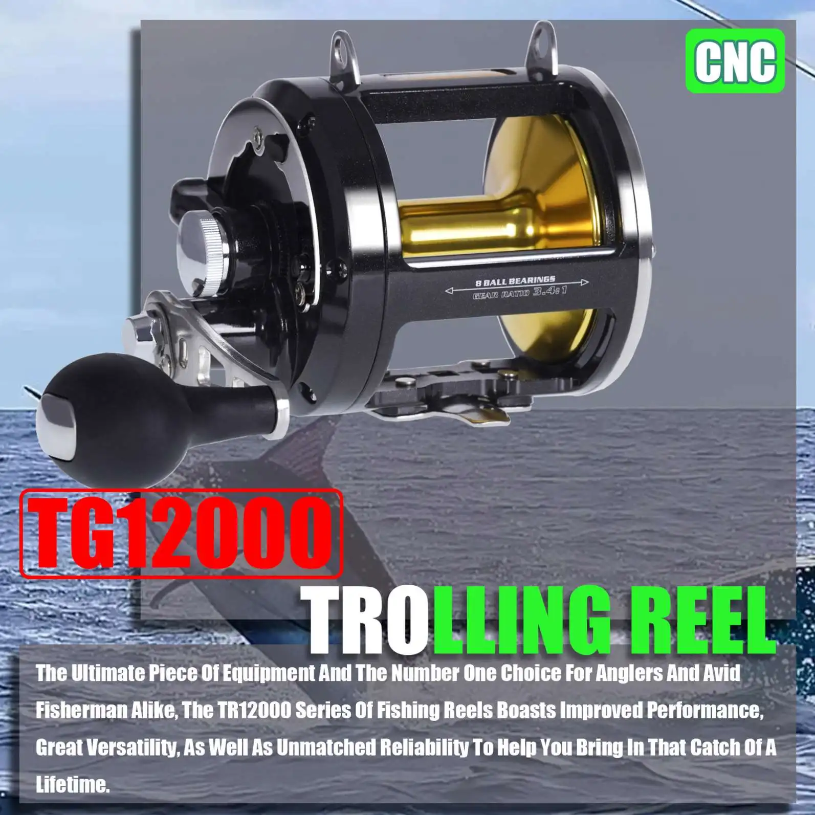 New TR12000Series Max Braking Force 30KG 8 Stainless Steel Ball Bearings  Sea Trolling Fishing Reel