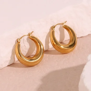 Classical Minimalist Hollow 18K Gold Plated Stainless Steel Hoop Earring Women Jewelry