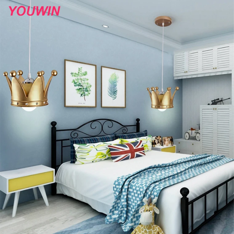 kid room crown wall lamp girl princess bedroom cartoon hanging lamp personality creative pastoral bedside warm lamps