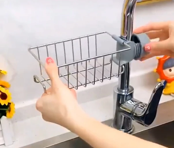 Household Sponge Cloth, Dishwashing and Drainage, Hanging Basket Faucet Storage Rack, Kitchen Stainless Steel Sink