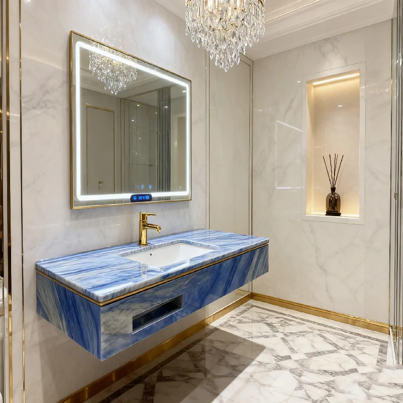 Modern Natural Stone Azul Macaubas Low Marble Sink for Hotel & Villa Washroom Bathroom Water Resistant Eco-Friendly Customizable