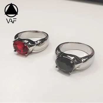 VAF Obsidian Black Red Ruby Gemstone Ring Zircon material Onyx Sapphire Aquamarine Natural Pink Stainless Steel Ring