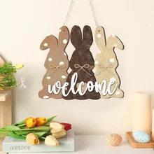 Nicro Original Factory Rabbit Carrot with Hanging Rope for Easter Home Decor Wooden Welcome Sign Door Sign Bunny Wall Pendant