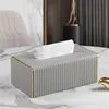 Rounded corner tissue box - light gray Italian striped large size