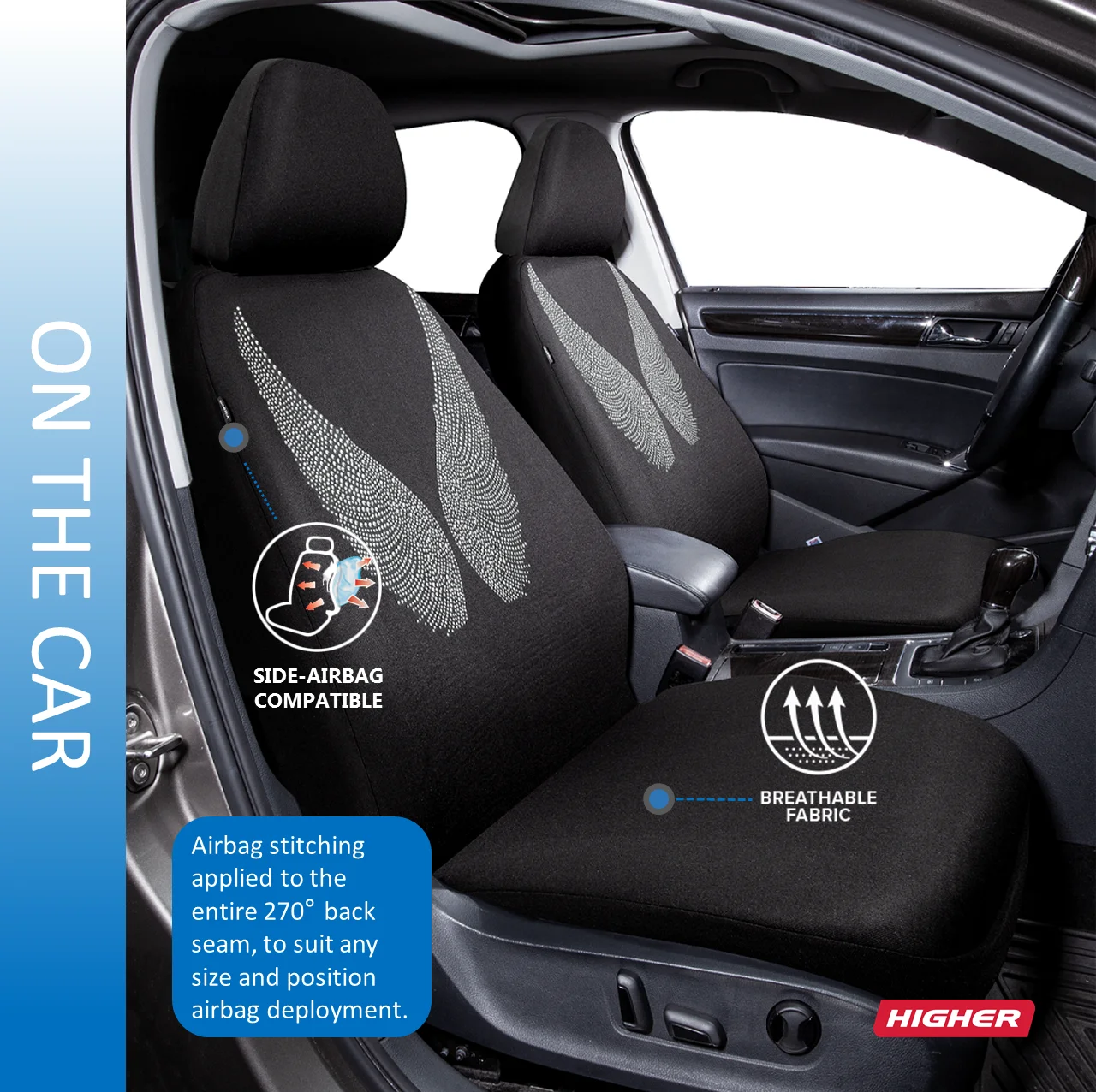 Universal  Fit Polyester Angel Wing Full Set Car Seat Cover Auto Seat Cover