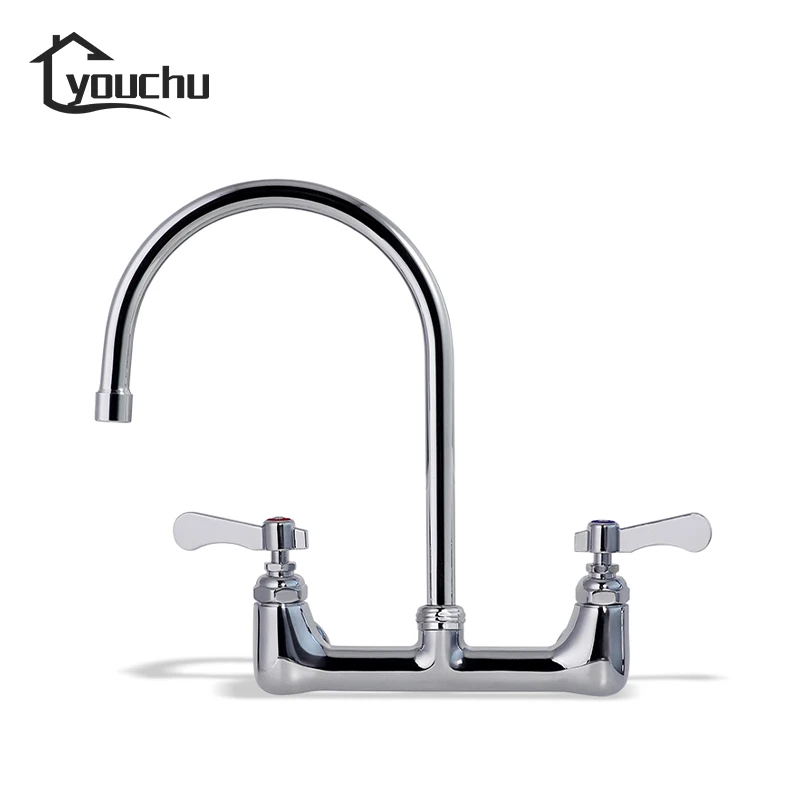 Commercial Kitchen Faucets Wall Mount 2 Holes Classic Kitchen Sink Mixer Tap Faucet With Brass Stainless Steel Kitchen Faucet manufacture