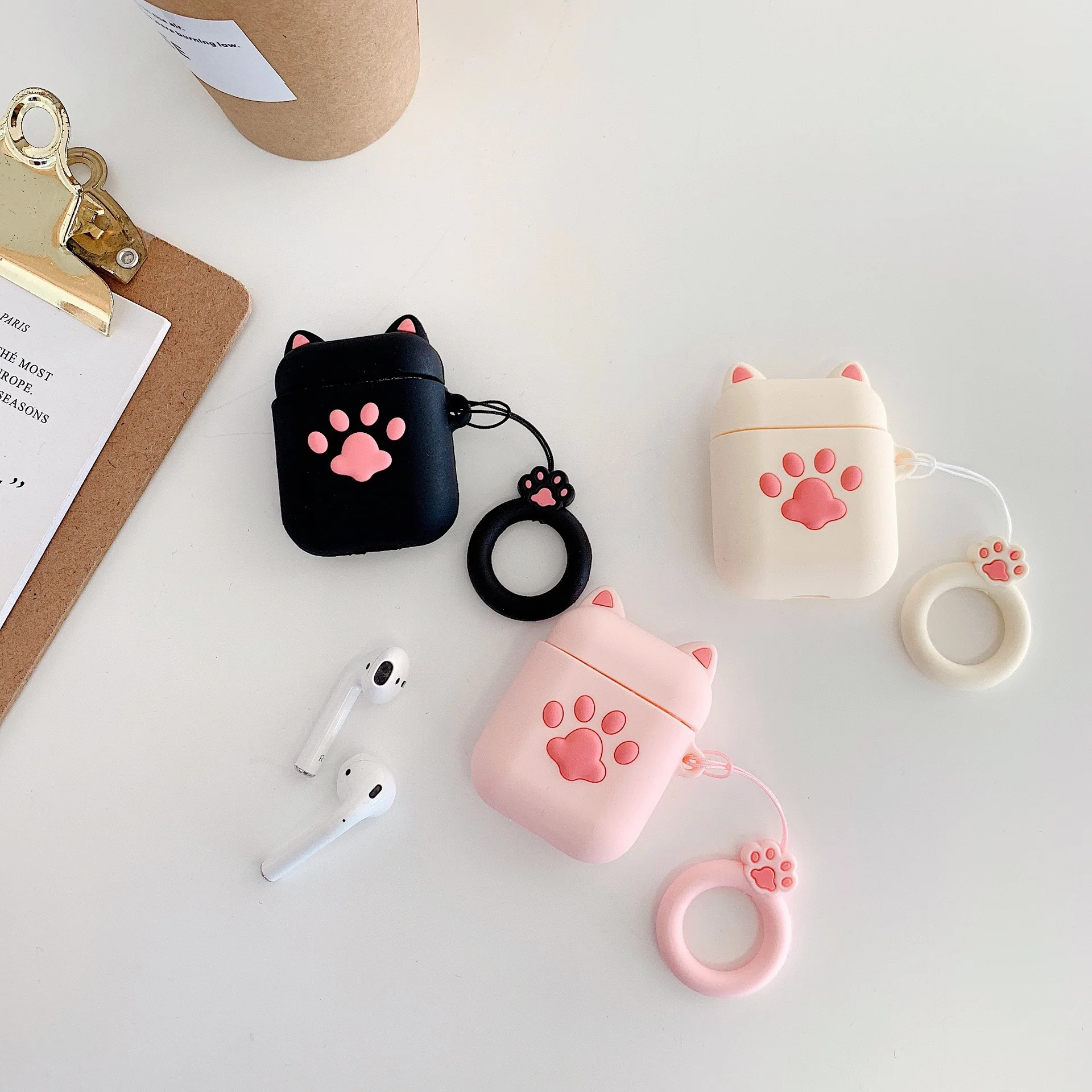 Coque de protection en silicone TPU douce pour écouteurs mini mignons en forme de chat étanche et antichoc pour AirPods 1/2/3 Pro  