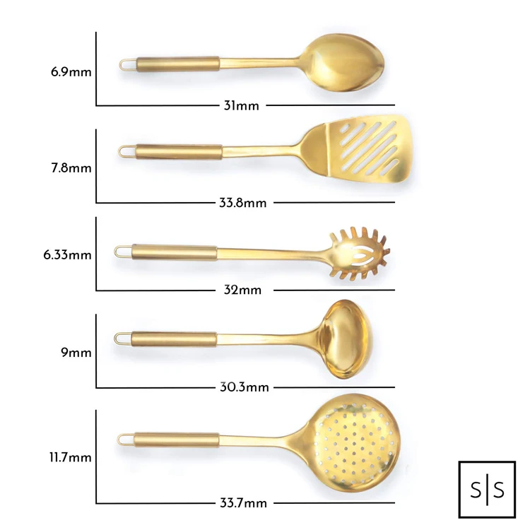 Brass/Gold Cooking Utensils Set for Modern Cooking and Serving - 5