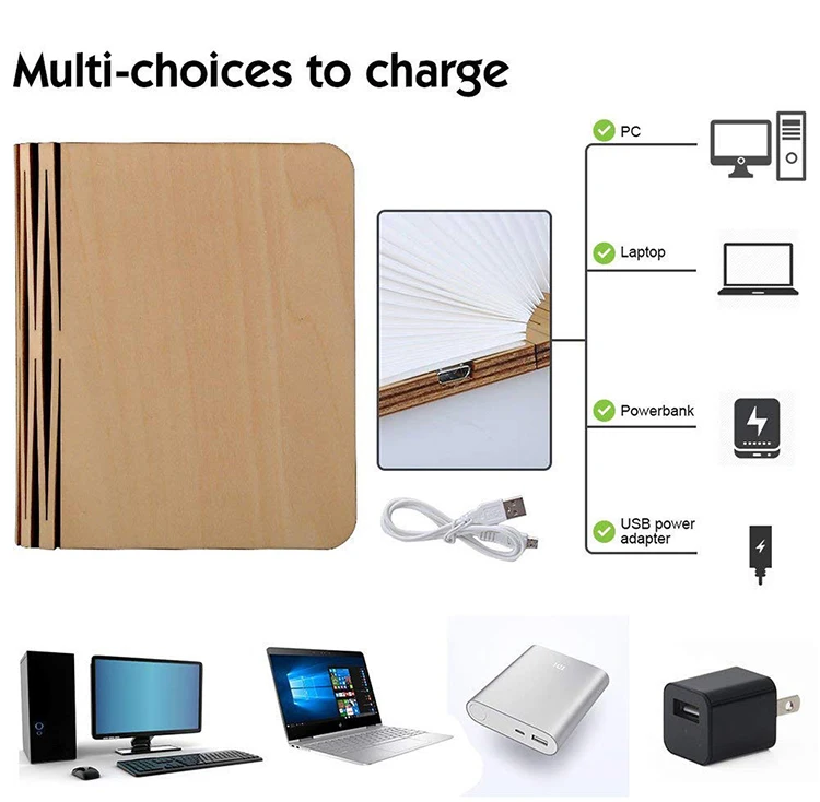 LED Portable Book Shape USB Rechargeable Night Light Creative 3D Magnetic Folding Decorative Gift Book Light