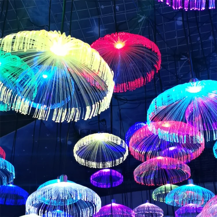 Outdoor Wedding Banquet Party Optic Fiber Jellyfish Chandelier Hanging Lights Optic Fiber Light Led Dandelion Lamp