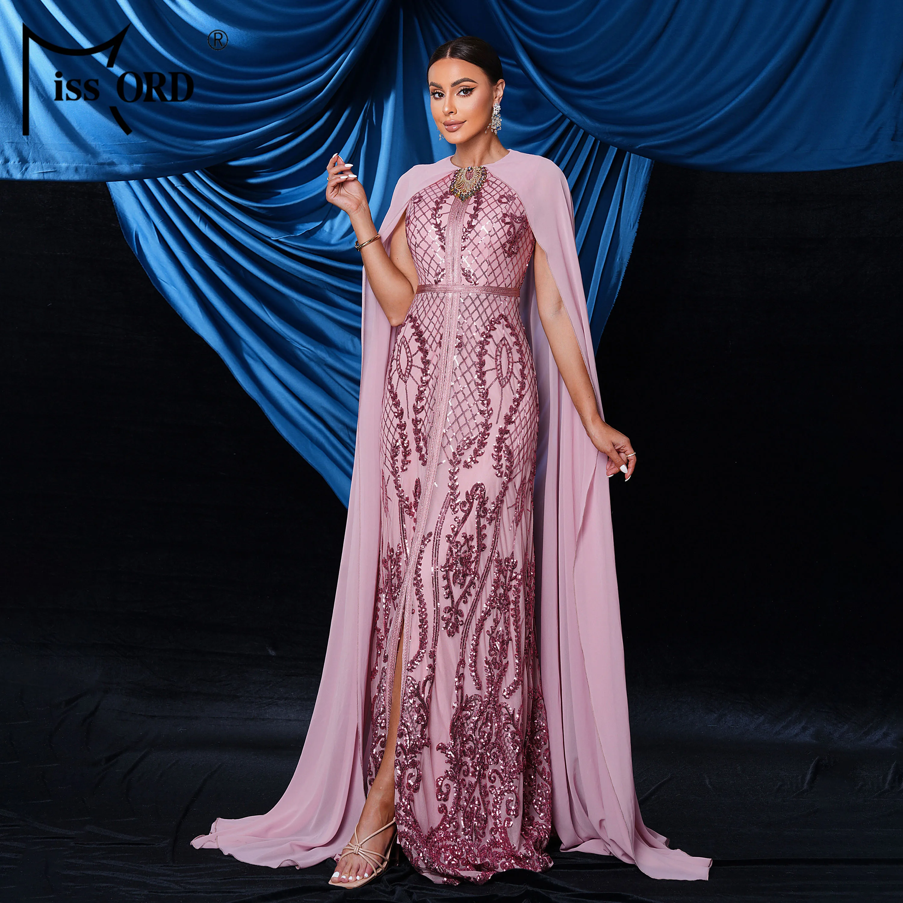 sachin and babi light blue dress Satin Evening Dresses – ModaZehrada main image 1