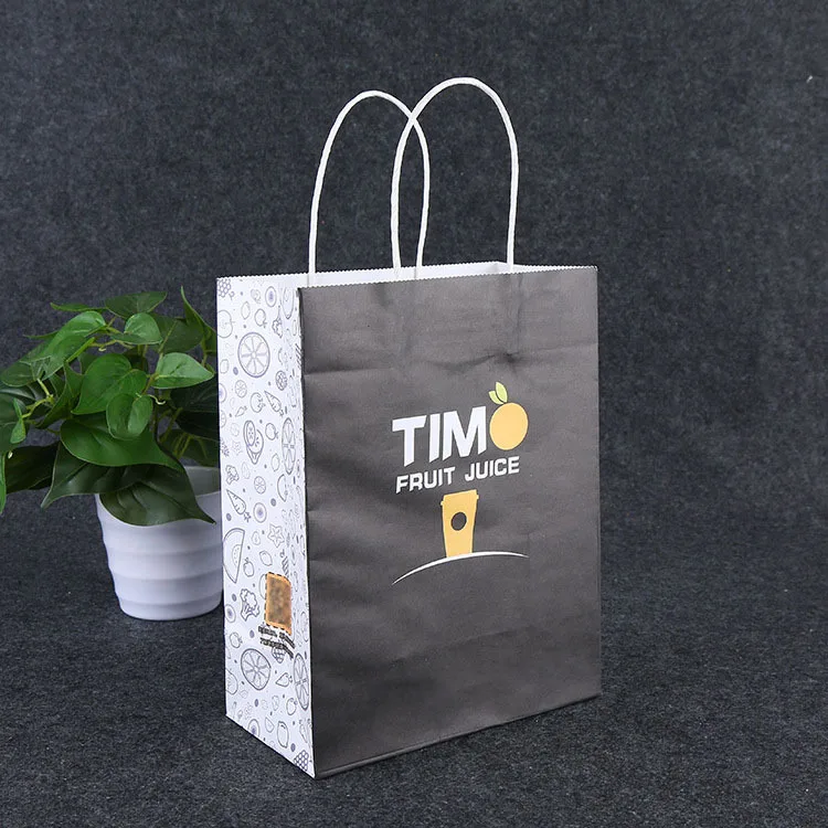 Custom Printed Shopping Kraft Paper Bag With Handle Restaurant Fast Food Takeaway Bag