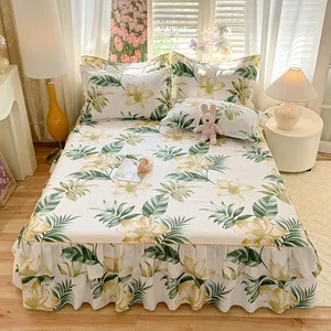 Wholesale Polyester Eco-Friendly Printed Floral King Size Luxury Bed Skirt Set Pillow Cases Bedspread for Home Hotel Use