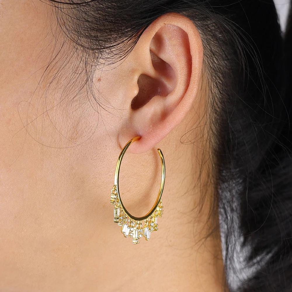 thumbnail image 2 of Forever 21 Long Hoop Chandelier Earrings - 8 Inch (21cm) Brass/Pink/Nude/Gold Boho Style 2 of 13